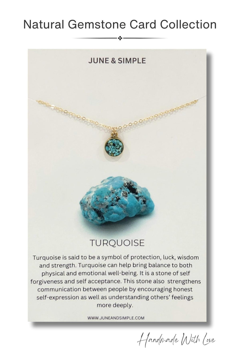June & Simple Turquoise Simple Necklace on branded display card