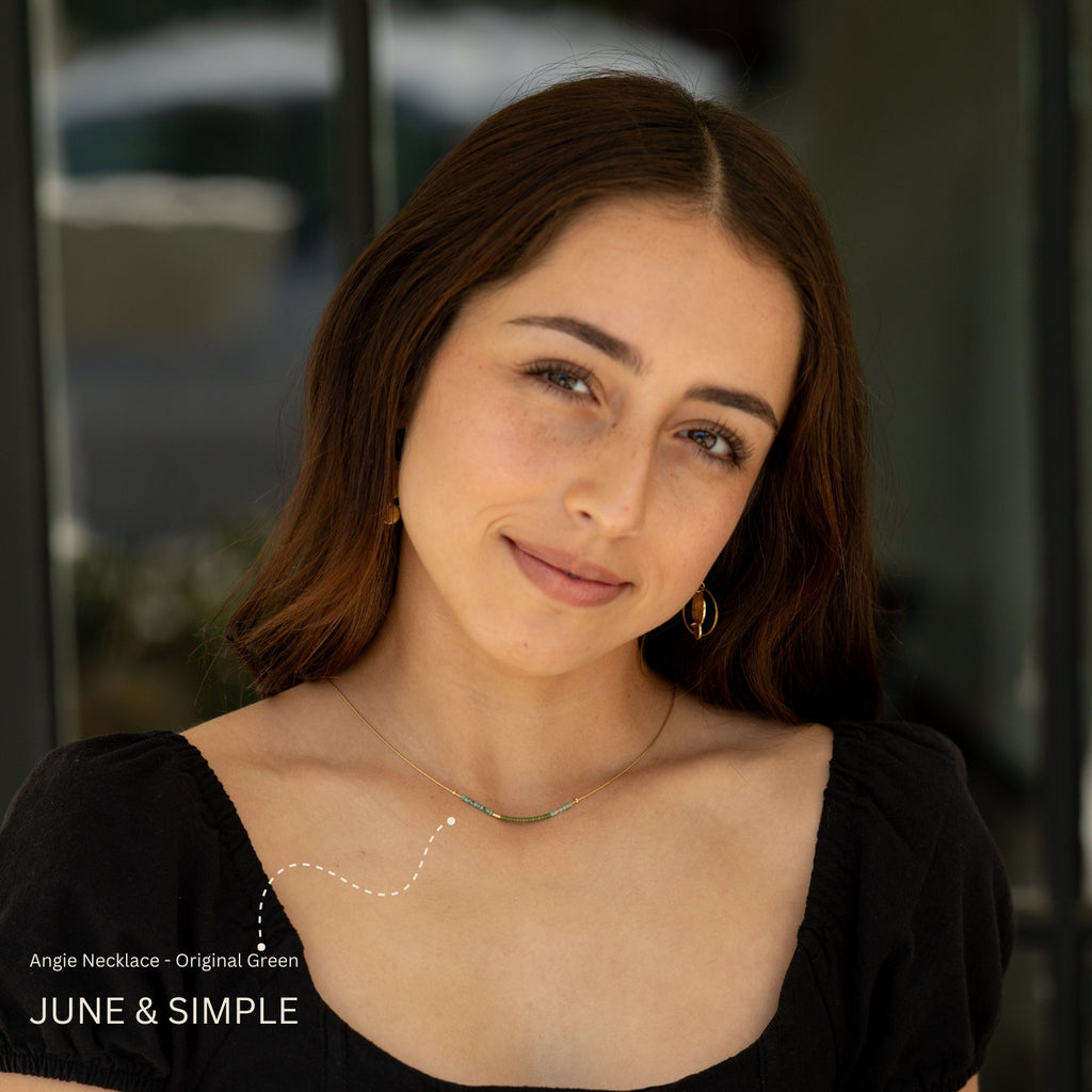 June & Simple Angie Necklace — close-up of natural stone pendant detail