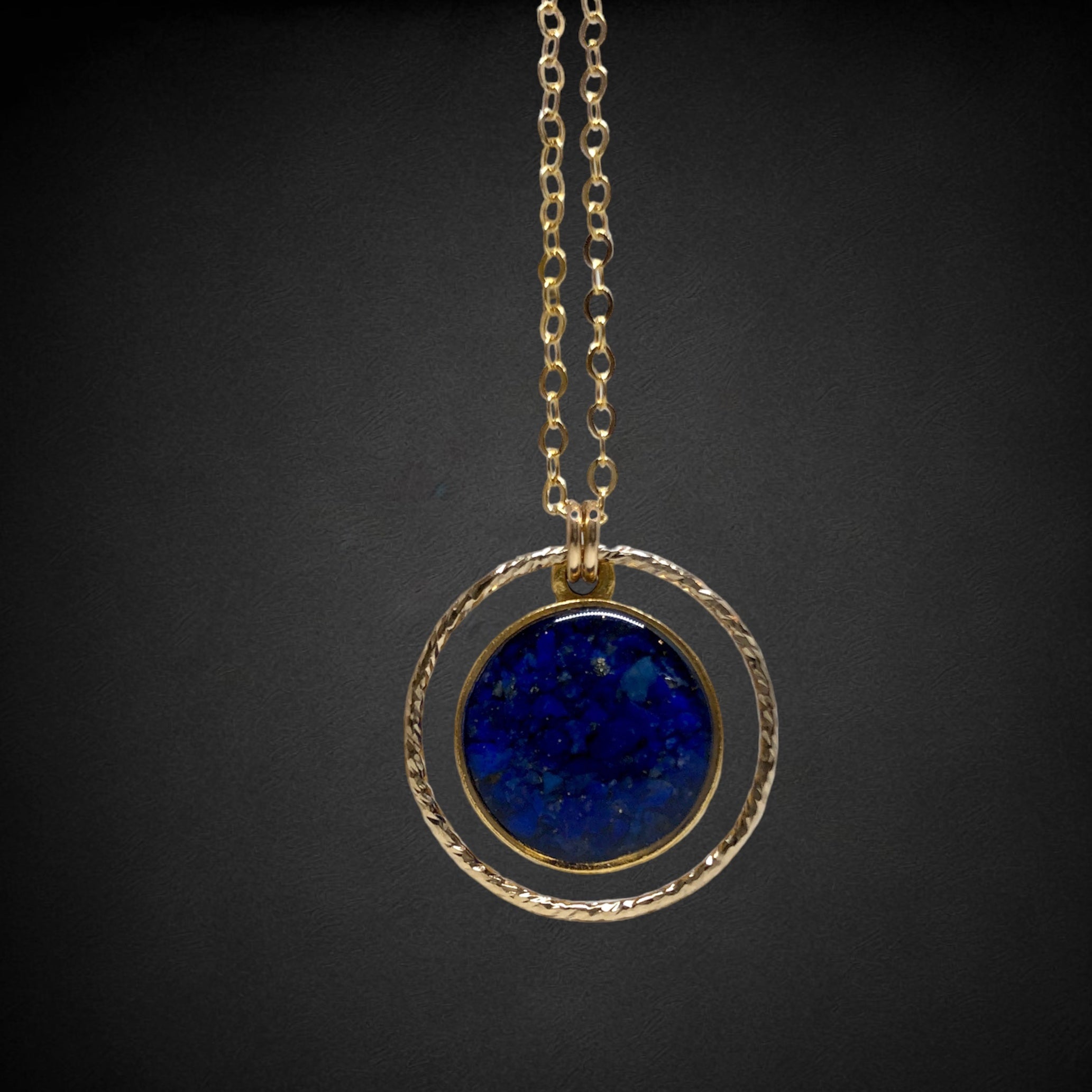 Circle of Love Lapis Necklace — deep blue lapis lazuli pendant handmade by June & Simple