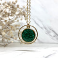 Circle of Love Chrysocolla Necklace - crushed green chrysocolla set in resin within a gold-filled ring, handmade by June & Simple
