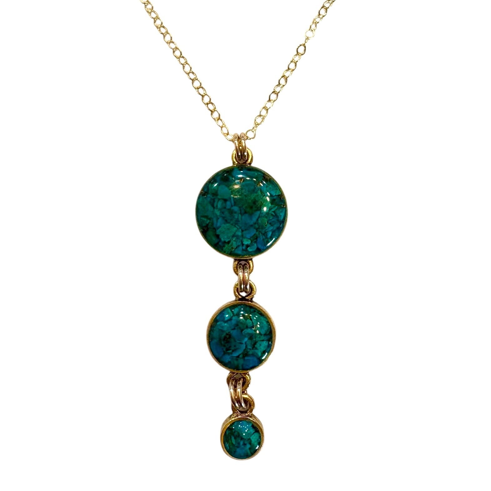 Chrysocolla Drop Necklace — crushed chrysocolla pendant by June & Simple