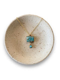 natural turquoise duo pendant necklace with rectangle and circle drop on gold fill chain