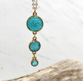 June & Simple Turquoise Drops Necklace - three graduated crushed turquoise drops on gold filled chain