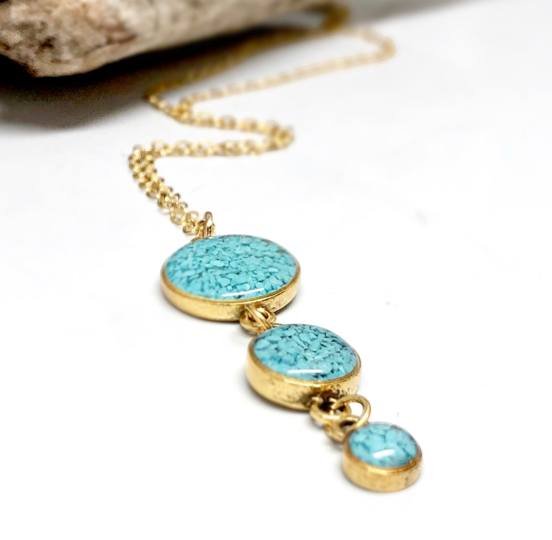 June & Simple Turquoise Drops Necklace - close up of pendant drops