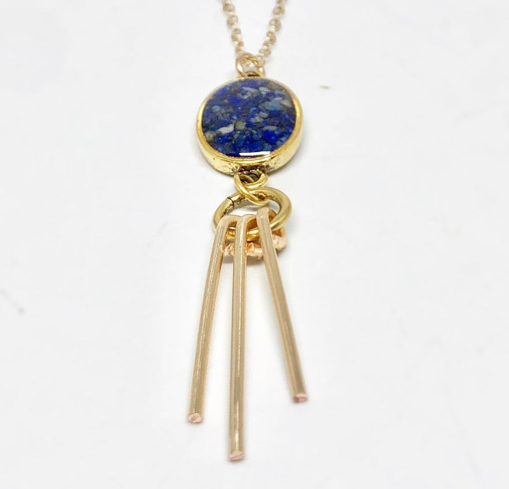 June & Simple Lapis Lazuli Ray Necklace - styled on a model
