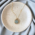 June & Simple Circle of Love Amazonite Necklace — light green amazonite circle pendant on gold filled chain