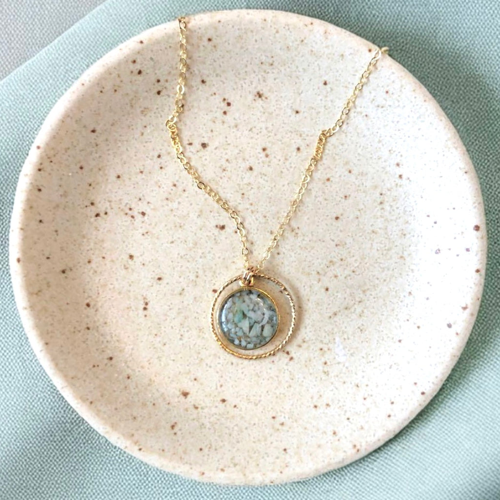June & Simple Circle of Love Amazonite Necklace — close-up of amazonite circle pendant