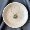 June & Simple Circle of Love Abalone Necklace — iridescent abalone circle pendant on gold filled chain