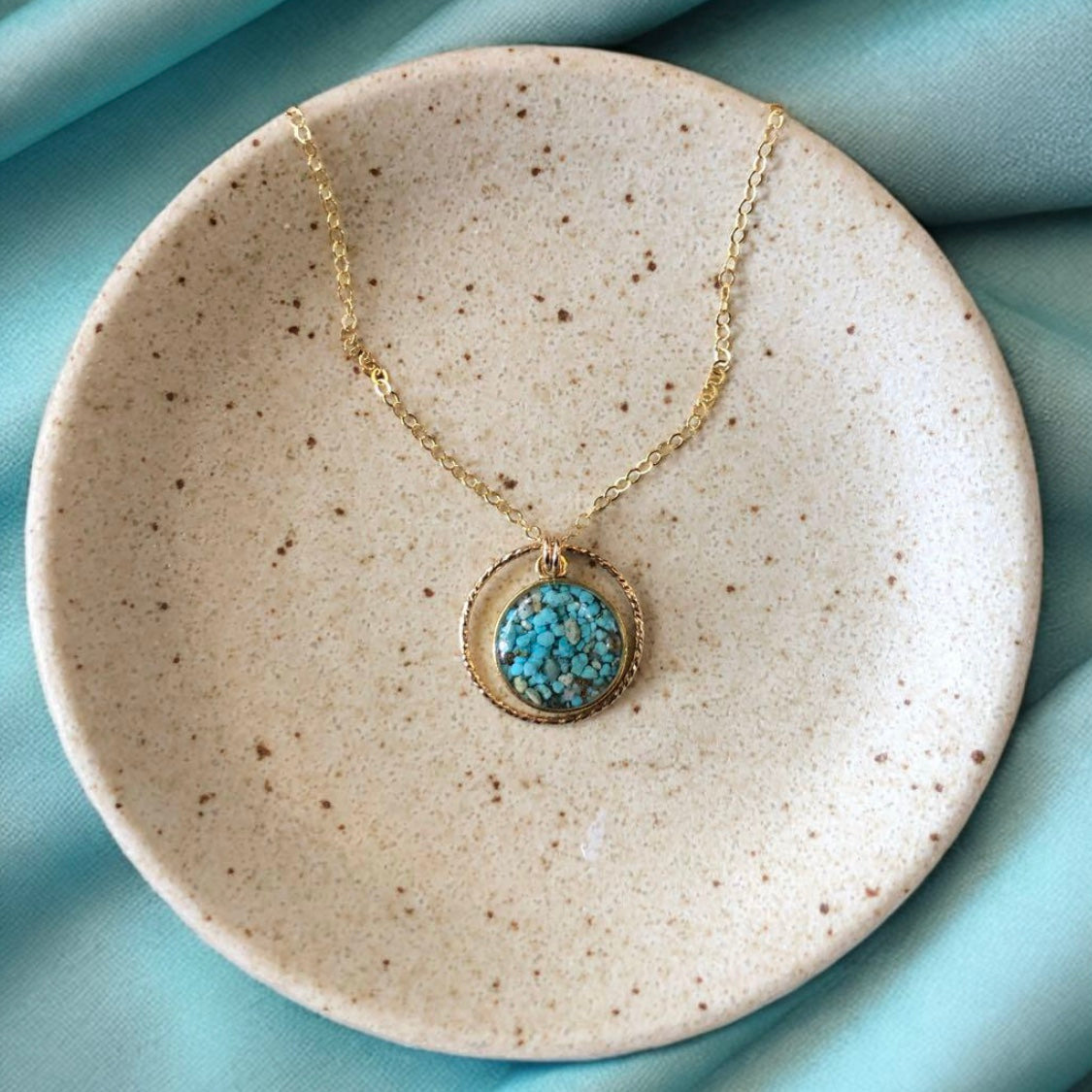 June & Simple Circle of Love Turquoise Necklace on branded display card