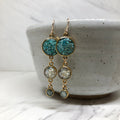 June & Simple Triple Circle Drop Earrings — turquoise, mother of pearl, and amazonite in three linked circles, gold filled ear wire