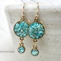 June & Simple Turquoise Two Circles Earrings — crushed natural turquoise double circle drop earrings in gold filled setting
