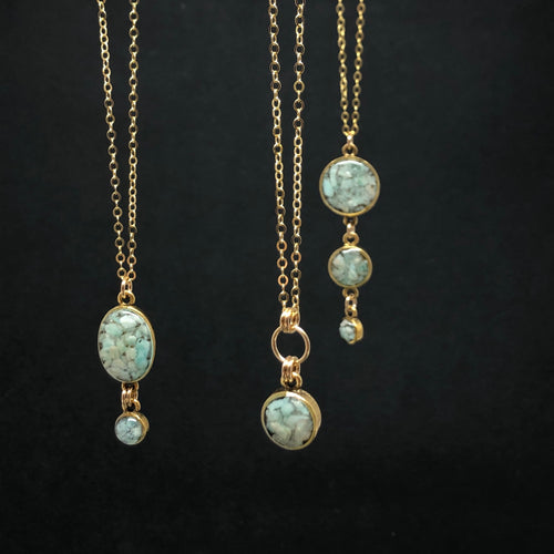 Amazonite Pendant Necklace — crushed natural amazonite in oval drop, circle drop, and triple circle drop by June & Simple