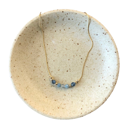 June & Simple Aquamarine Gemstone Beads Necklace — natural aquamarine and gold beads on gold filled chain