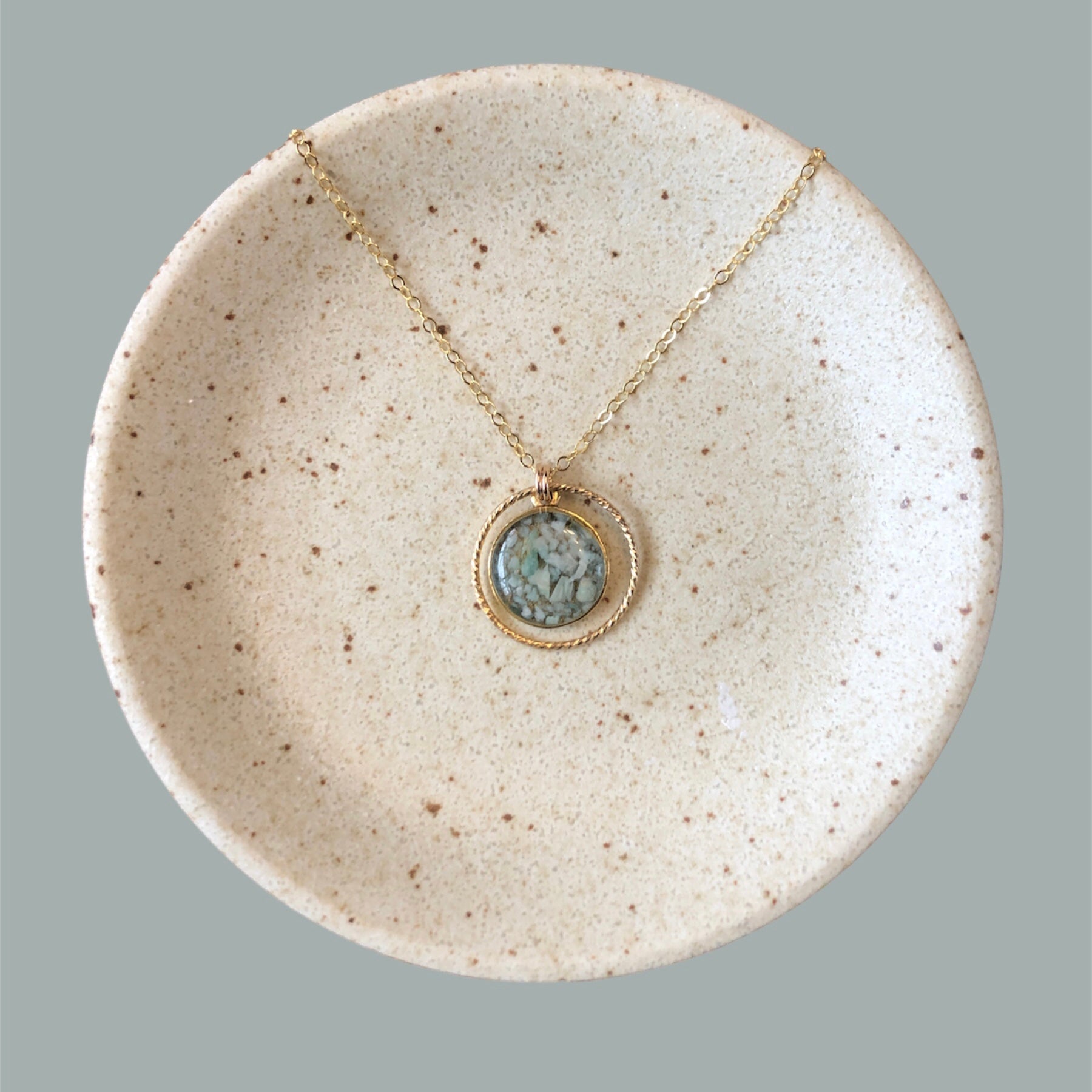 June & Simple Circle of Love Amazonite Necklace on branded display card