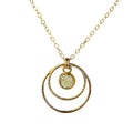 June & Simple Double Hoops Mother of Pearl Necklace — iridescent shell double hoop pendant on gold filled chain
