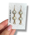 June & Simple Mother of Pearl Triple Circle Drop Earrings — three graduating circles in crushed mother of pearl, gold filled ear wire
