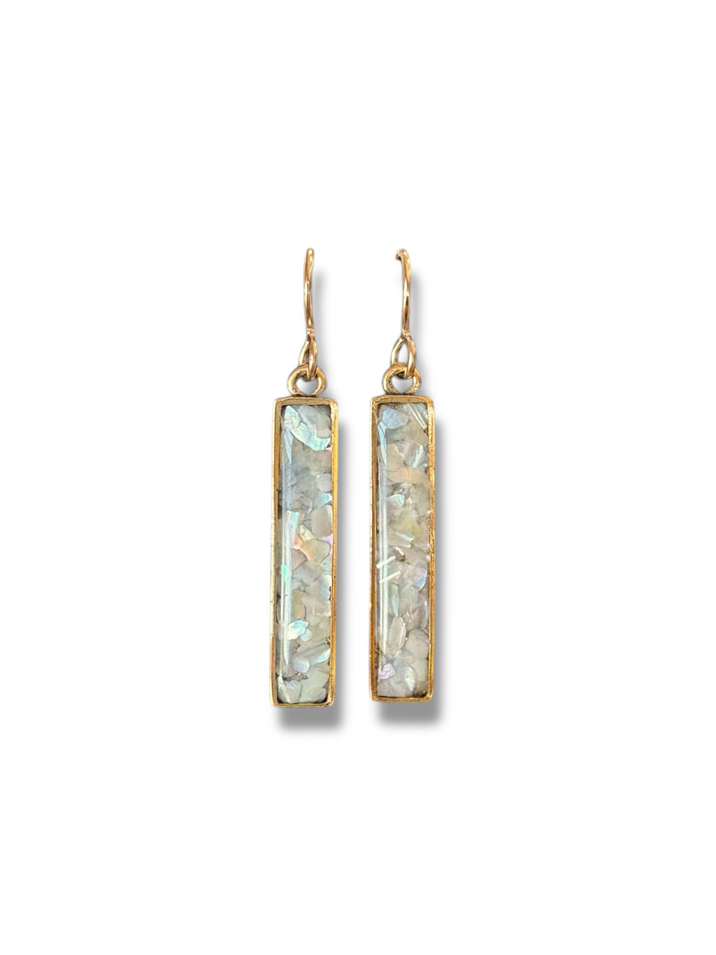 June & Simple Rectangle Bar Earrings — styled on a model