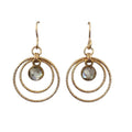 June & Simple Double Hoops Mother of Pearl Earrings — iridescent shell double hoop design in gold filled setting, handmade