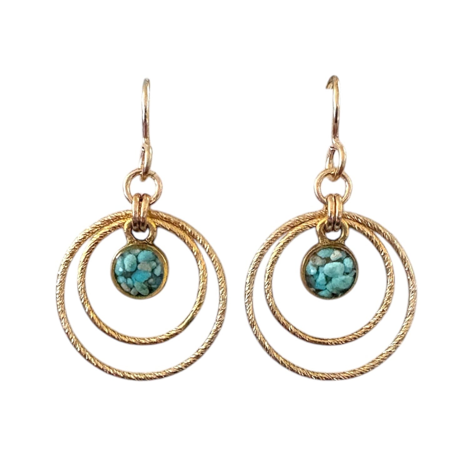 Double Hoops Modern Handmade Turquoise Earrings - Dainty Gemstone Jewelry