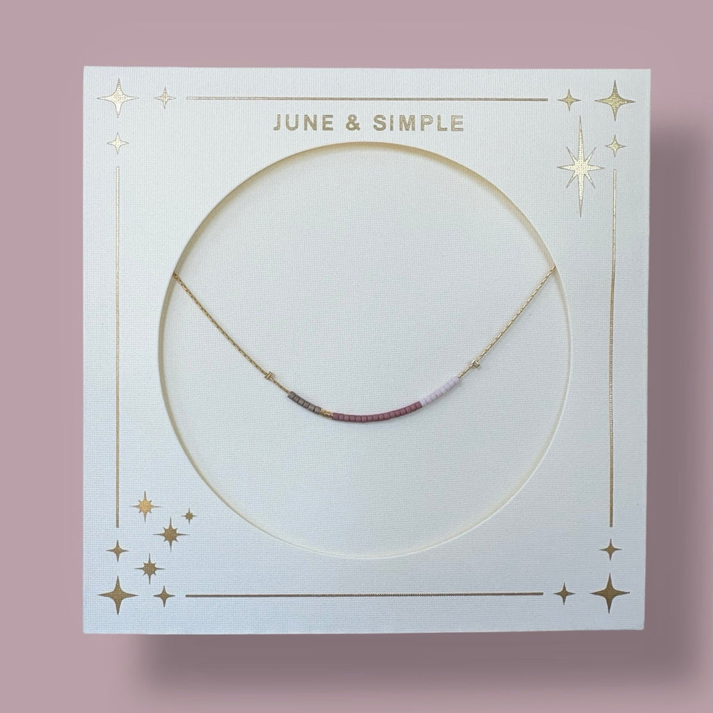 June & Simple Angie Necklace — colorful glass seed bead necklace on a gold-filled chain