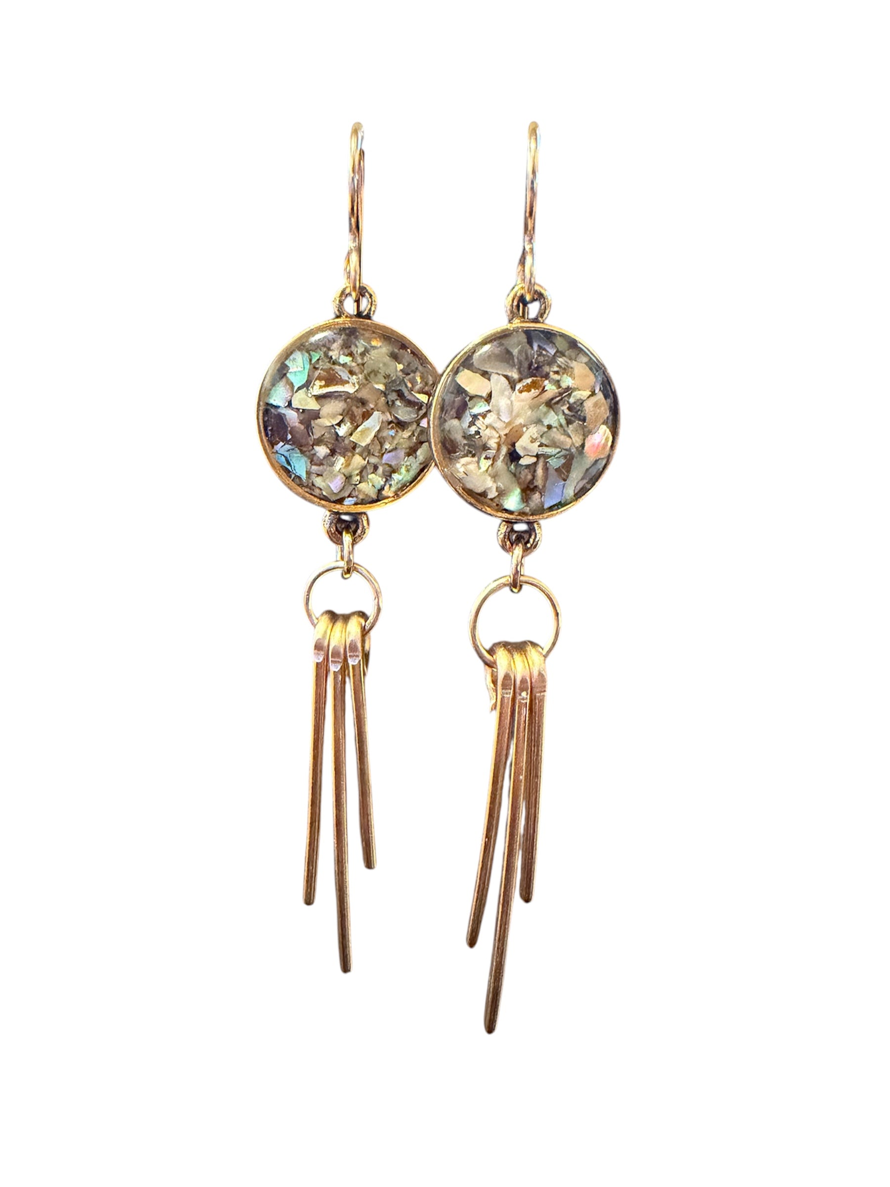 Abalone Ray Earrings - iridescent abalone shell dangle earrings on gold-filled ear wires by June & Simple