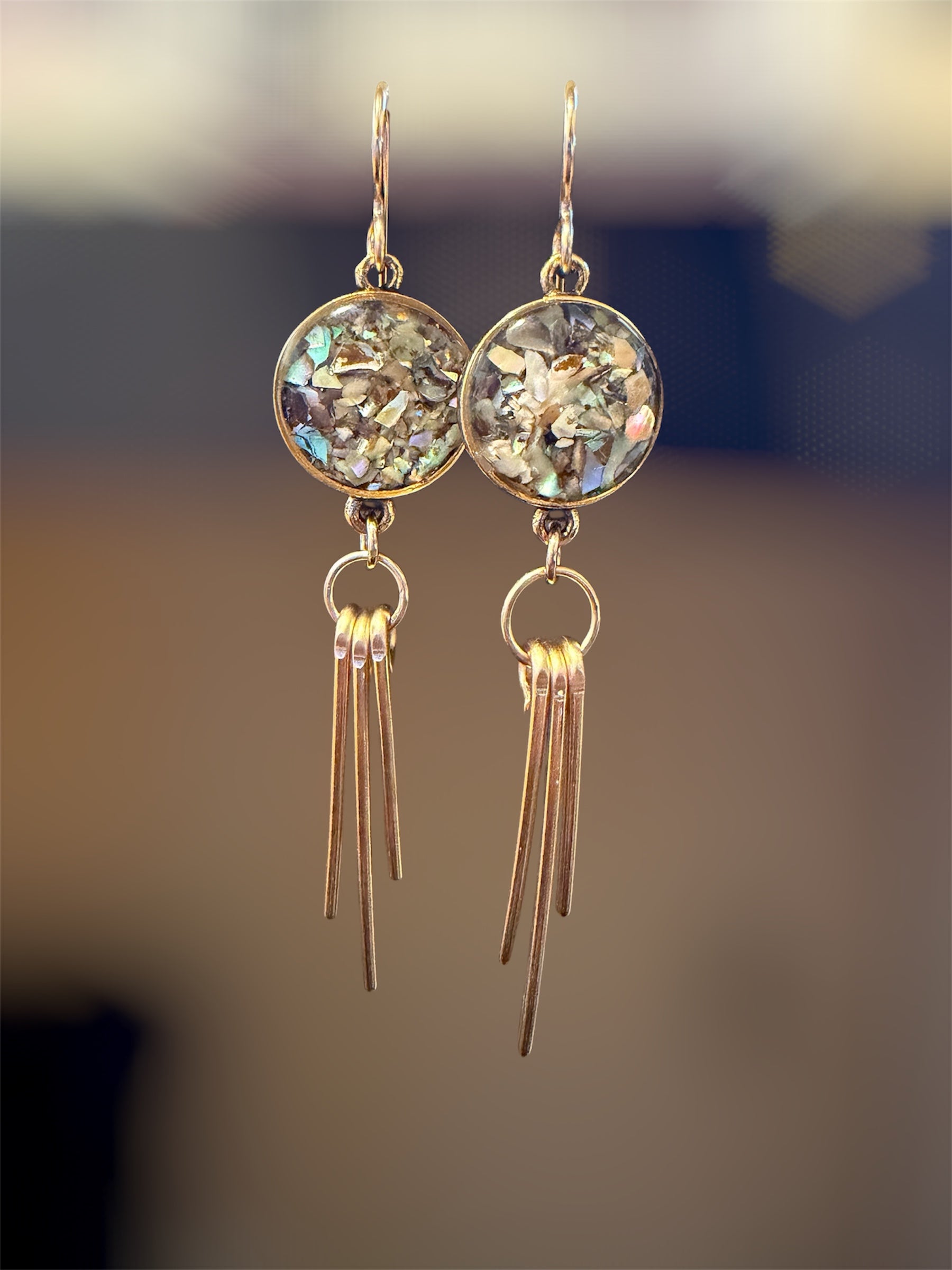 Abalone Ray Earrings - gold-filled ray earrings with crushed abalone shell, handmade by June & Simple