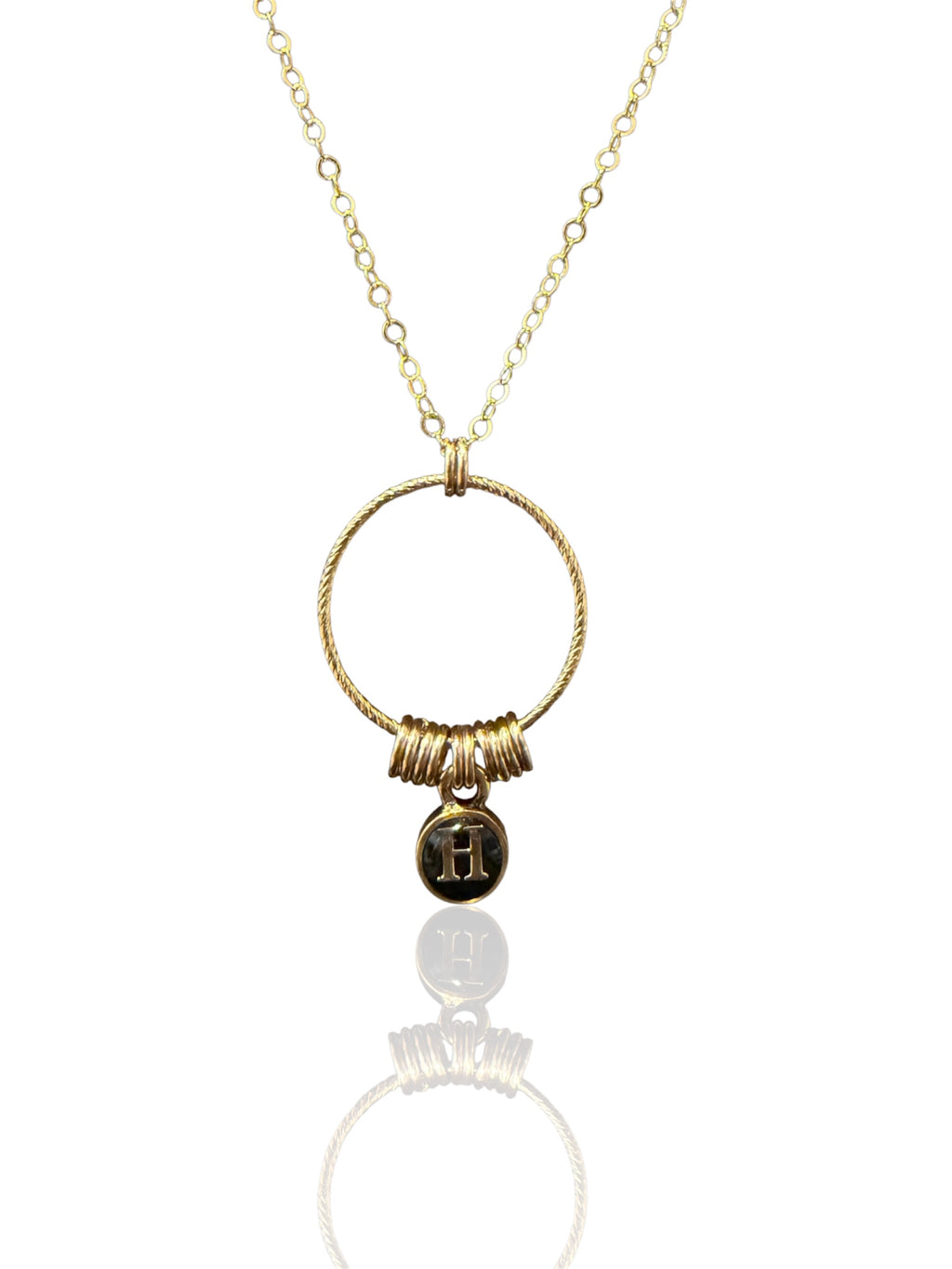Dainty gold-filled initial necklace with a single typewriter-style letter H charm