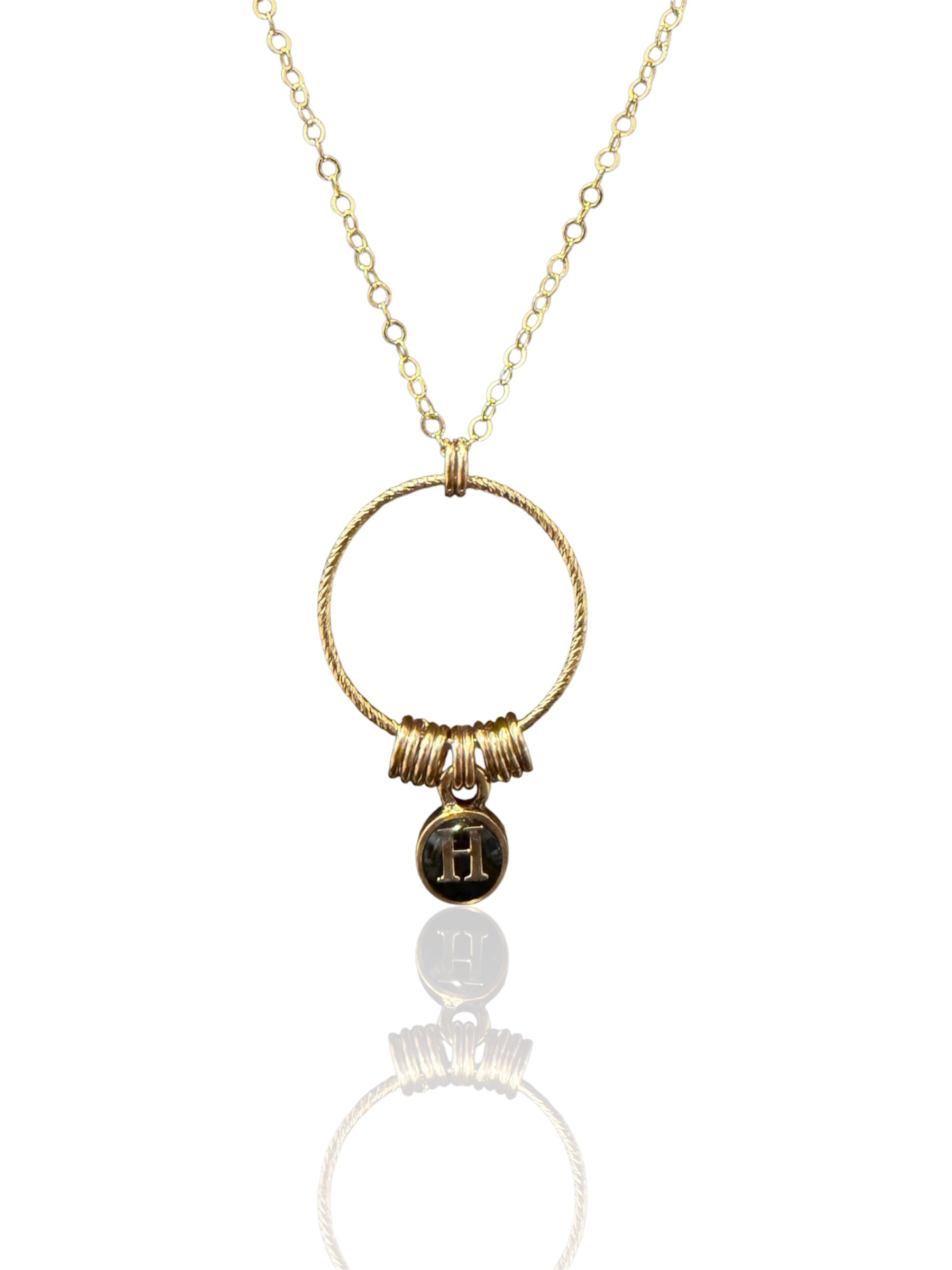 Dainty gold-filled initial necklace with a single typewriter-style letter H charm