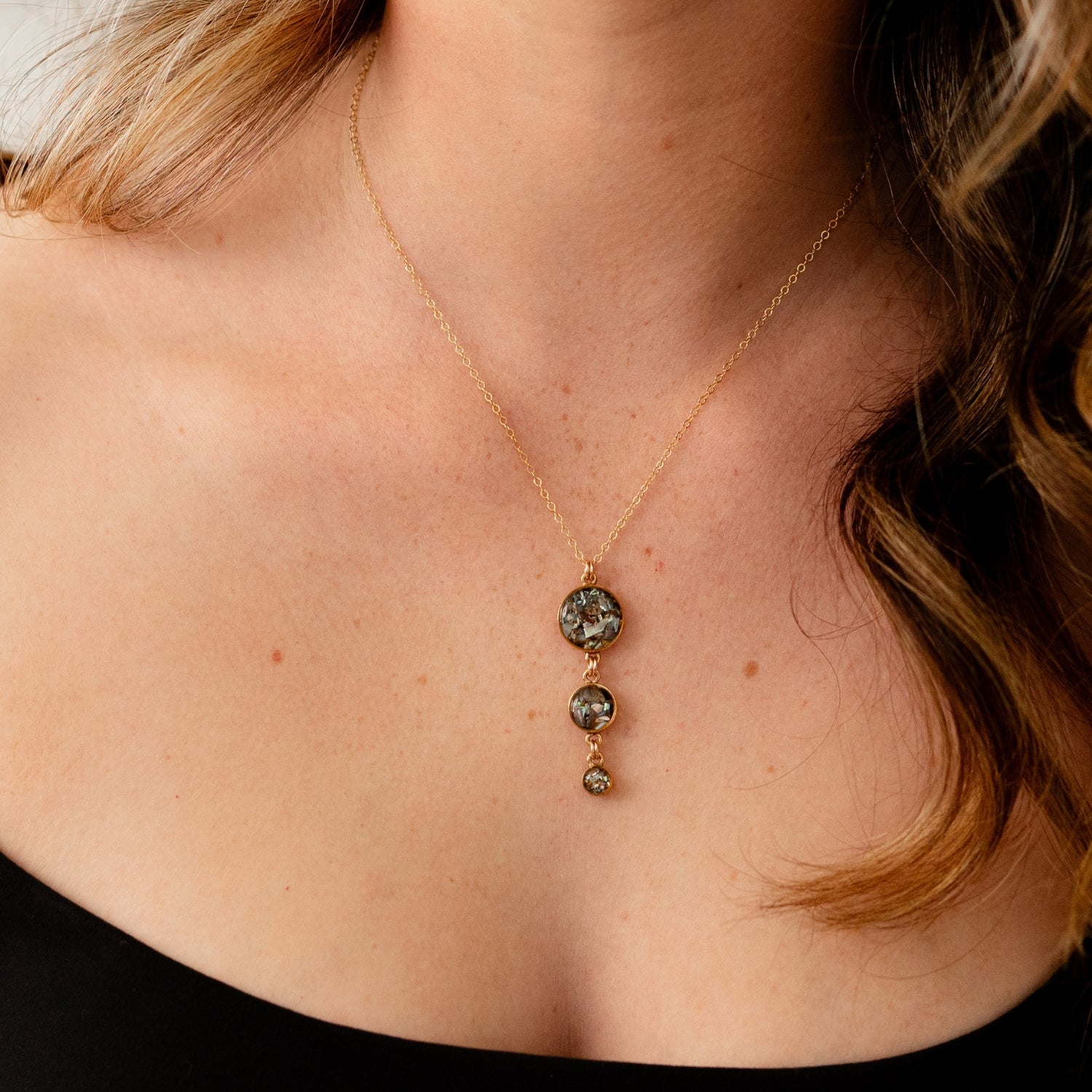 Abalone Shell Drop Necklace – Iridescent Abalone Pendant - Modern Handmade Jewelry