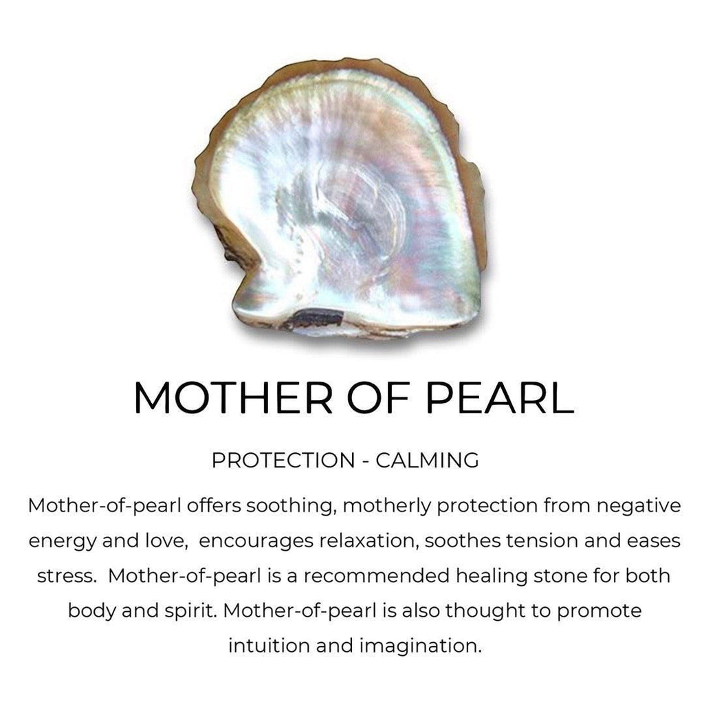 June & Simple mother of pearl drop necklace on branded display card