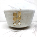 June & Simple Long Circles Mother of Pearl Earrings — iridescent shell circle drops on gold filled chain