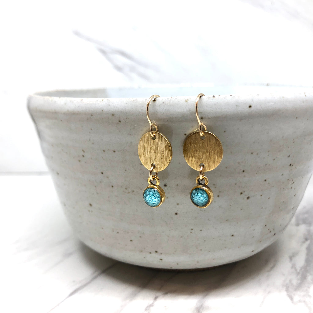 June & Simple Brooke Turquoise Earrings — styled on a model