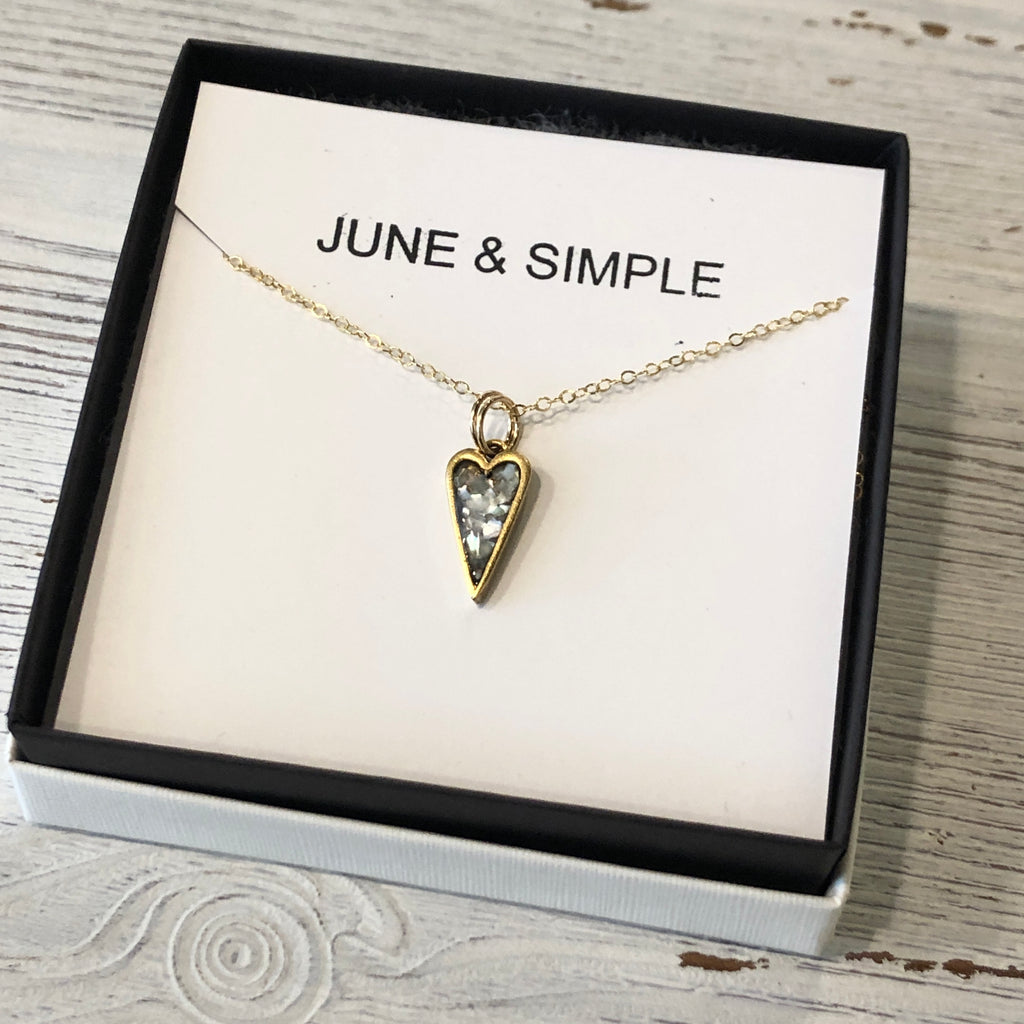 June & Simple Heart Necklace — close-up of handmade stone heart pendant