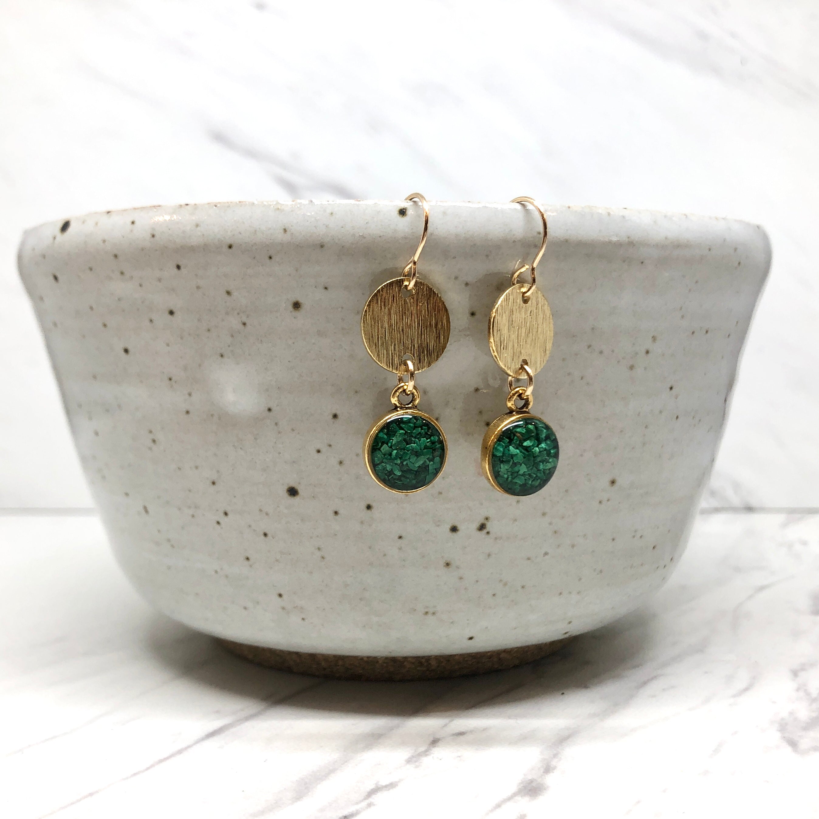 June & Simple Kaylee Chrysocolla Earrings — styled on a model