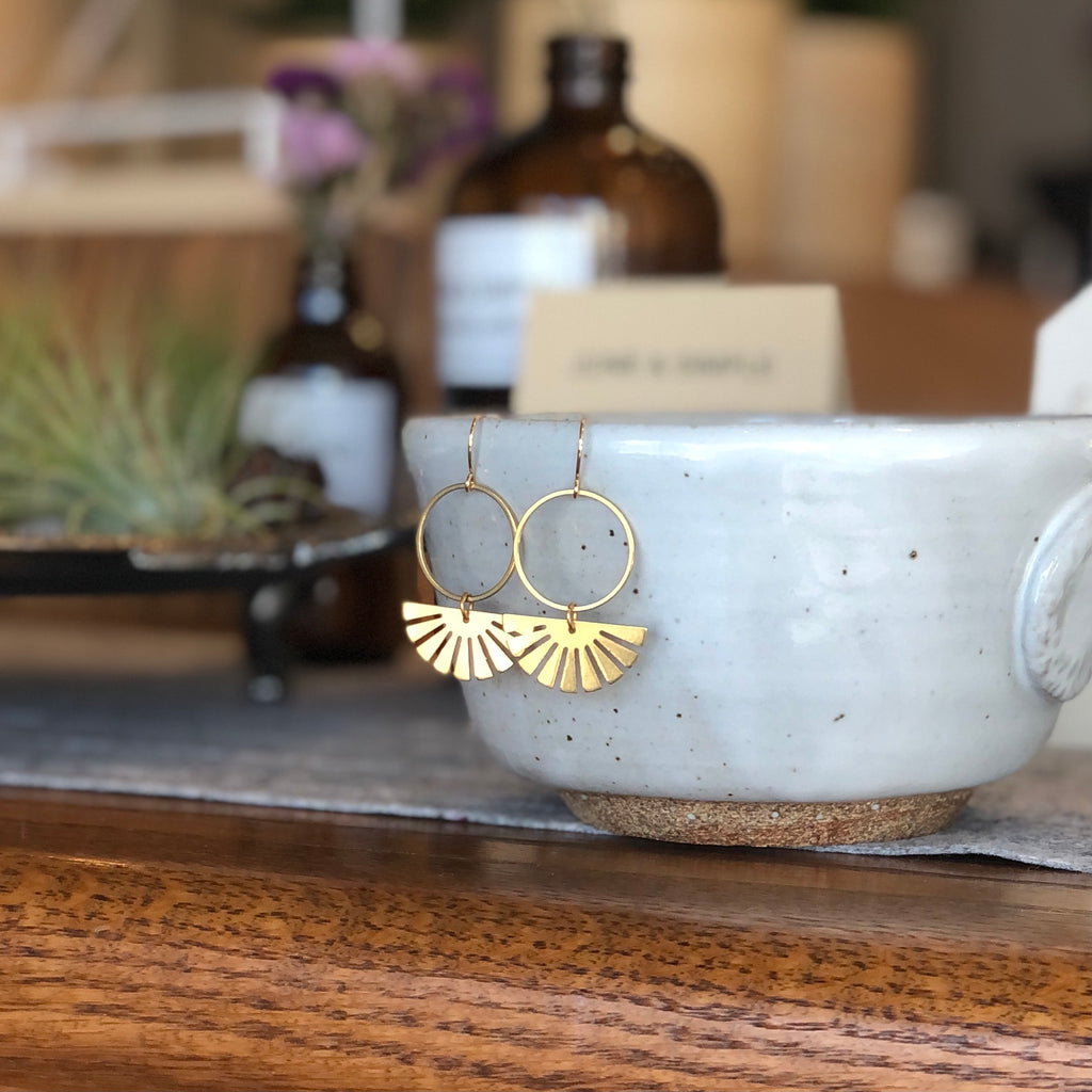 June & Simple Sun Kissed Earrings — styled on a model