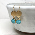 June & Simple Kaylee Earrings in Turquoise — crushed natural turquoise drops in gold filled setting