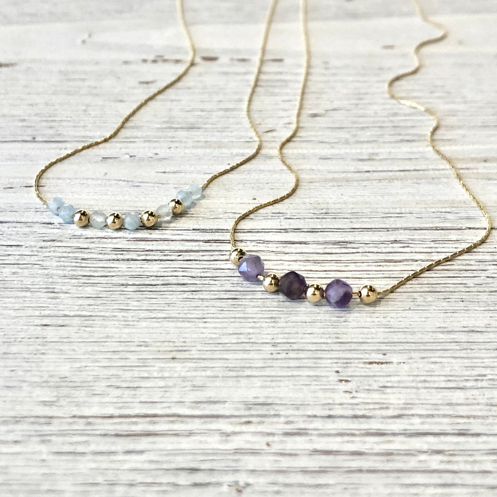 June & Simple Gems and Gold Delicate Necklace on branded display card