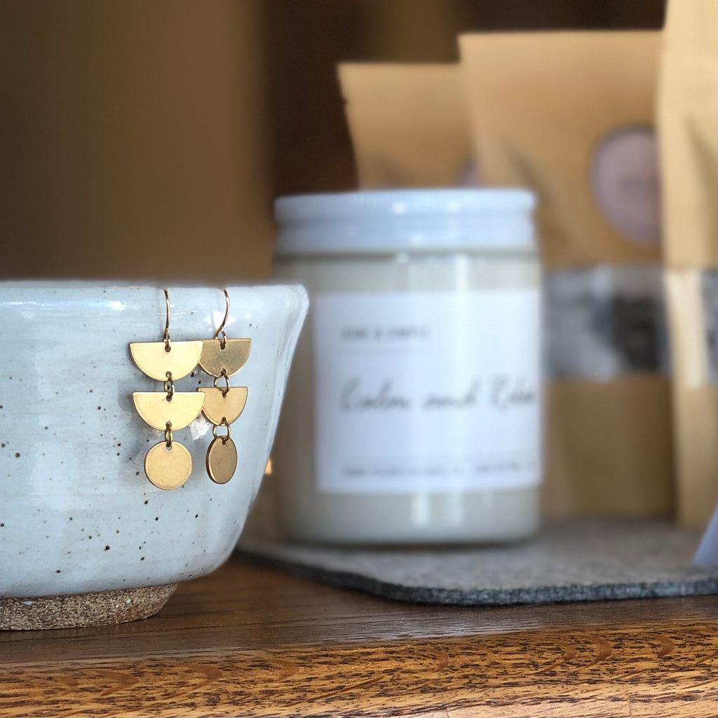 June & Simple Amanda Earrings — styled on a model