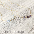 June & Simple Gems and Gold Delicate Necklace — mixed natural gemstone charms on gold filled chain, handmade