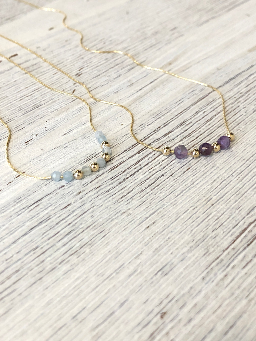 June & Simple Gems and Gold Delicate Necklace — close-up of gemstone pendant detail