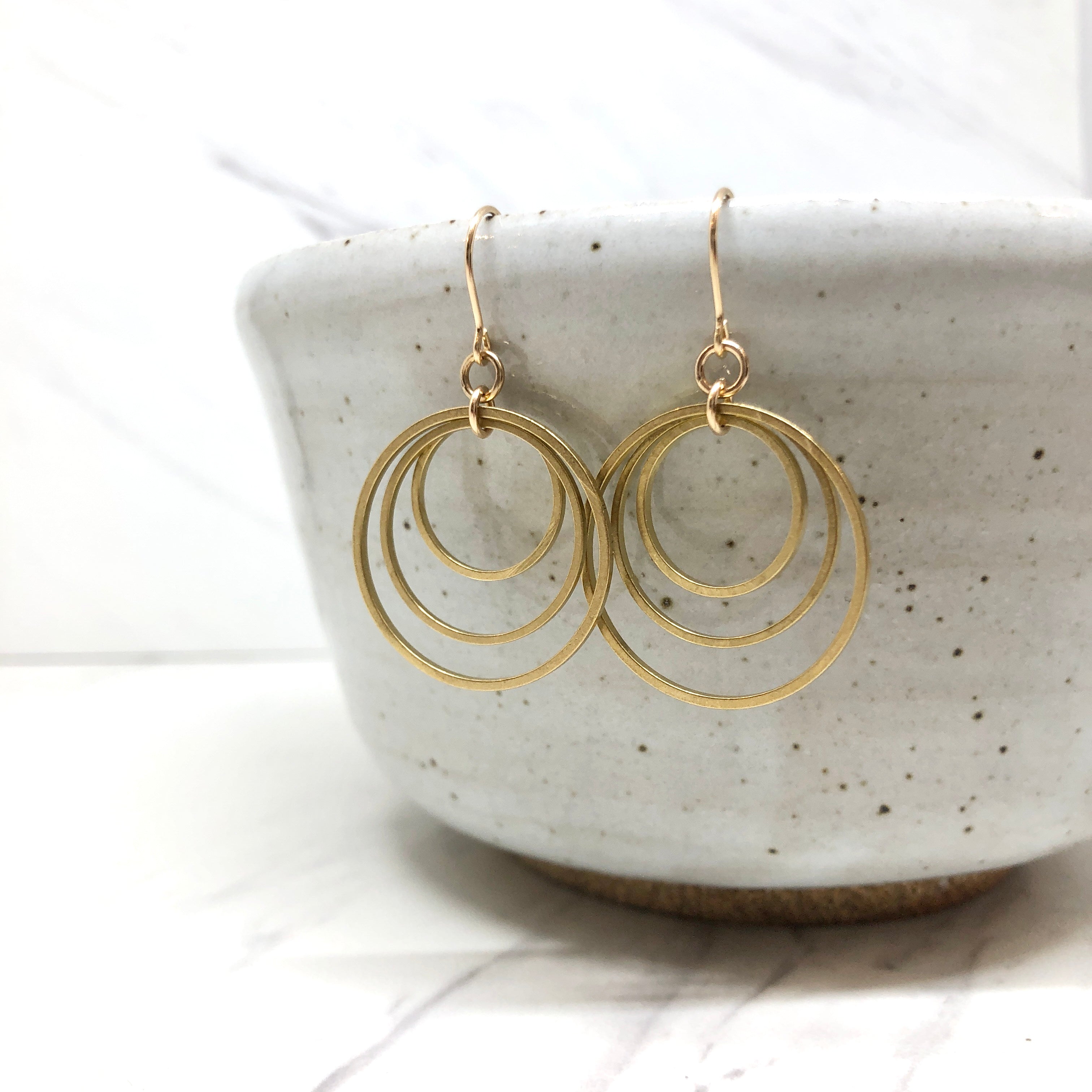 June & Simple Olive Earrings — handmade minimalist gold drop earrings with olive-shaped detail