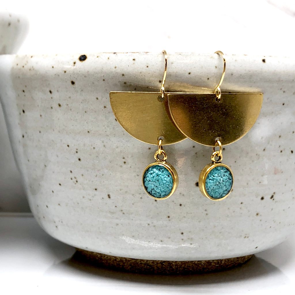 June & Simple Half Moon Bay Turquoise Earrings - pair flat lay