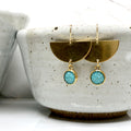 June & Simple Half Moon Bay Turquoise Earrings - crushed turquoise in gold filled half moon setting