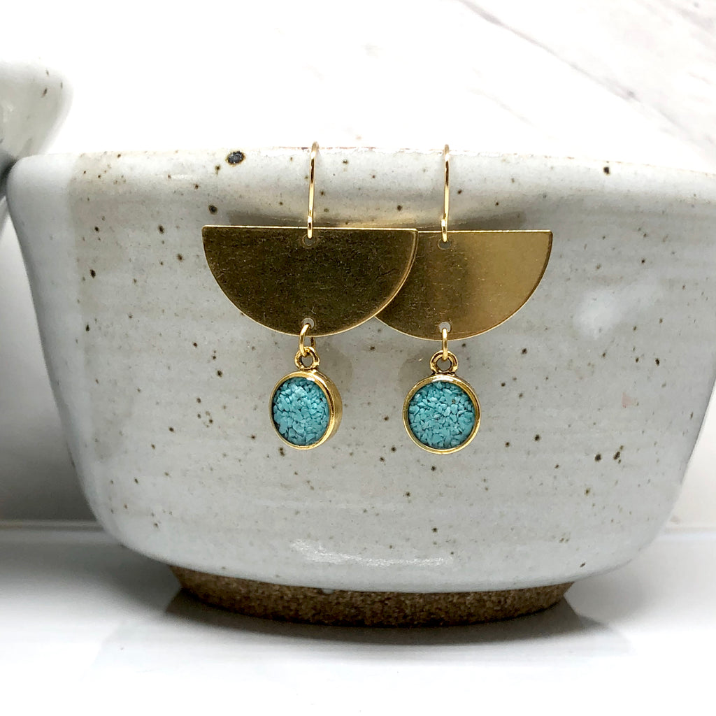June & Simple Half Moon Bay Turquoise Earrings - styled on a model