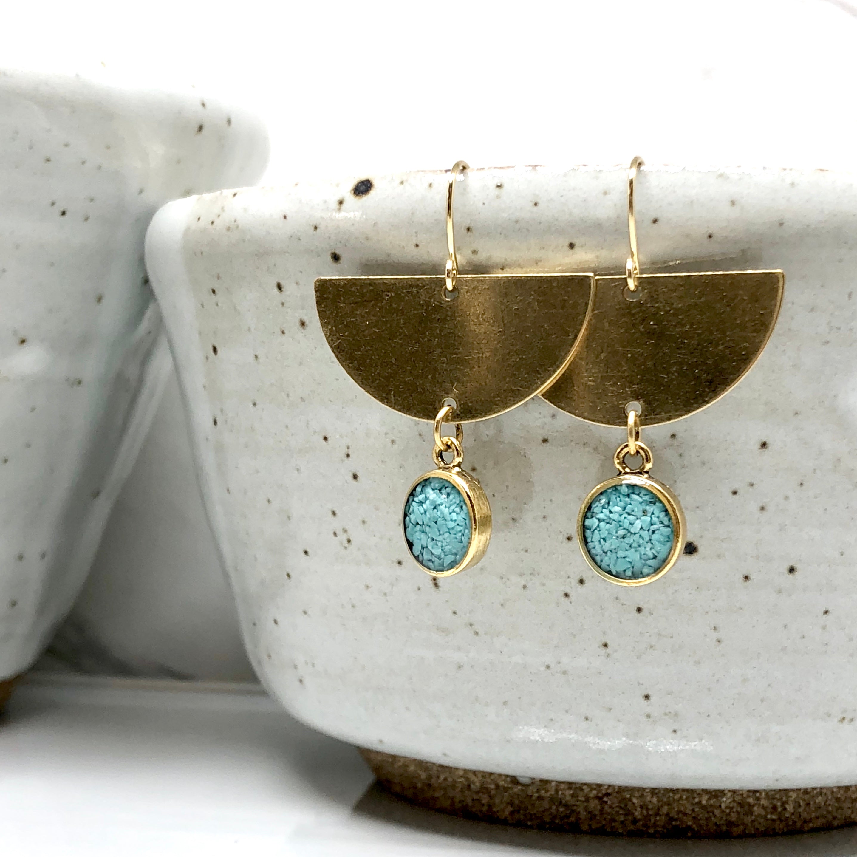June & Simple Half Moon Bay Turquoise Earrings - close up of stone
