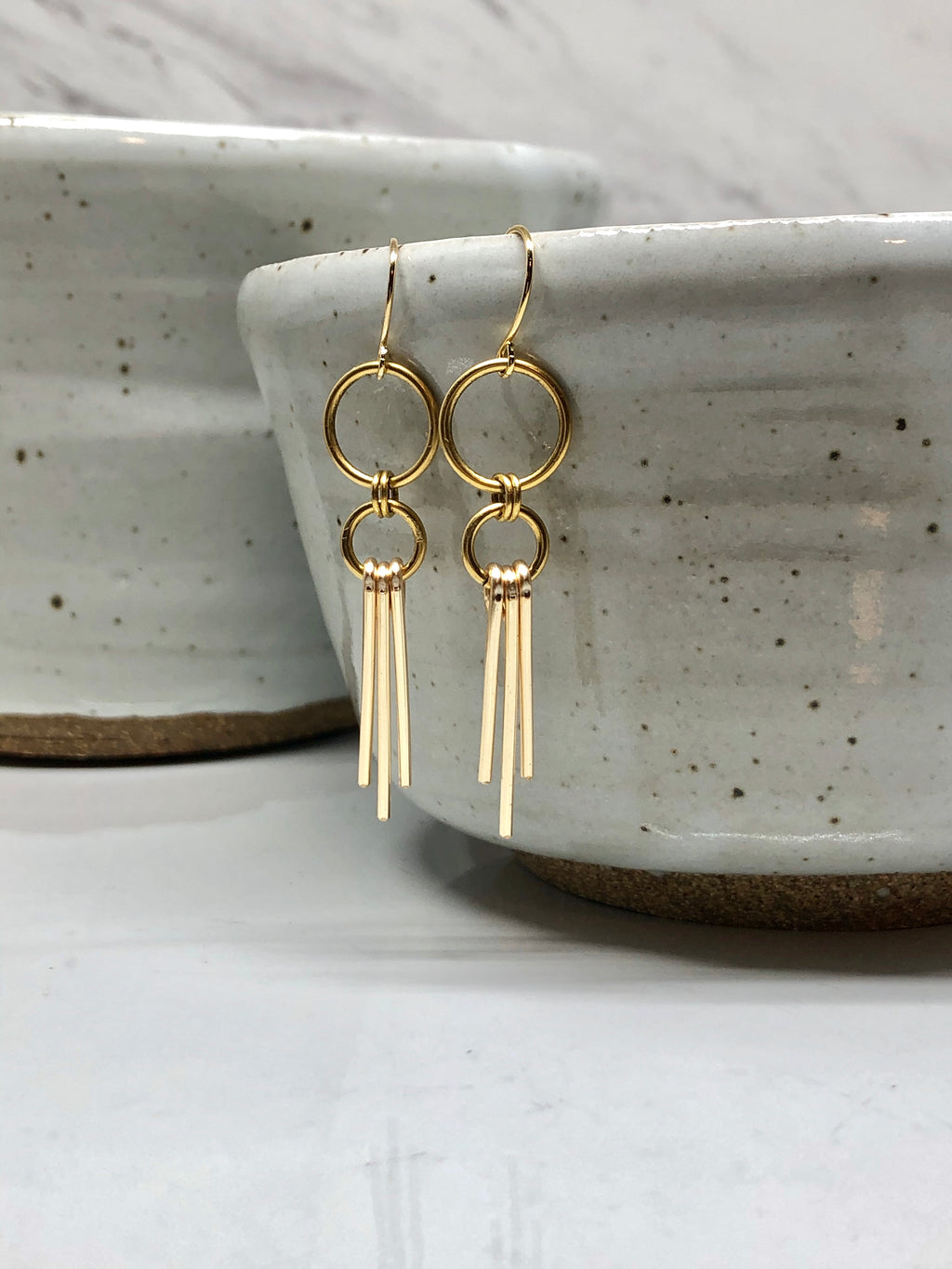 June & Simple Golden Ray Earrings - modern handmade gold wire dangle earrings