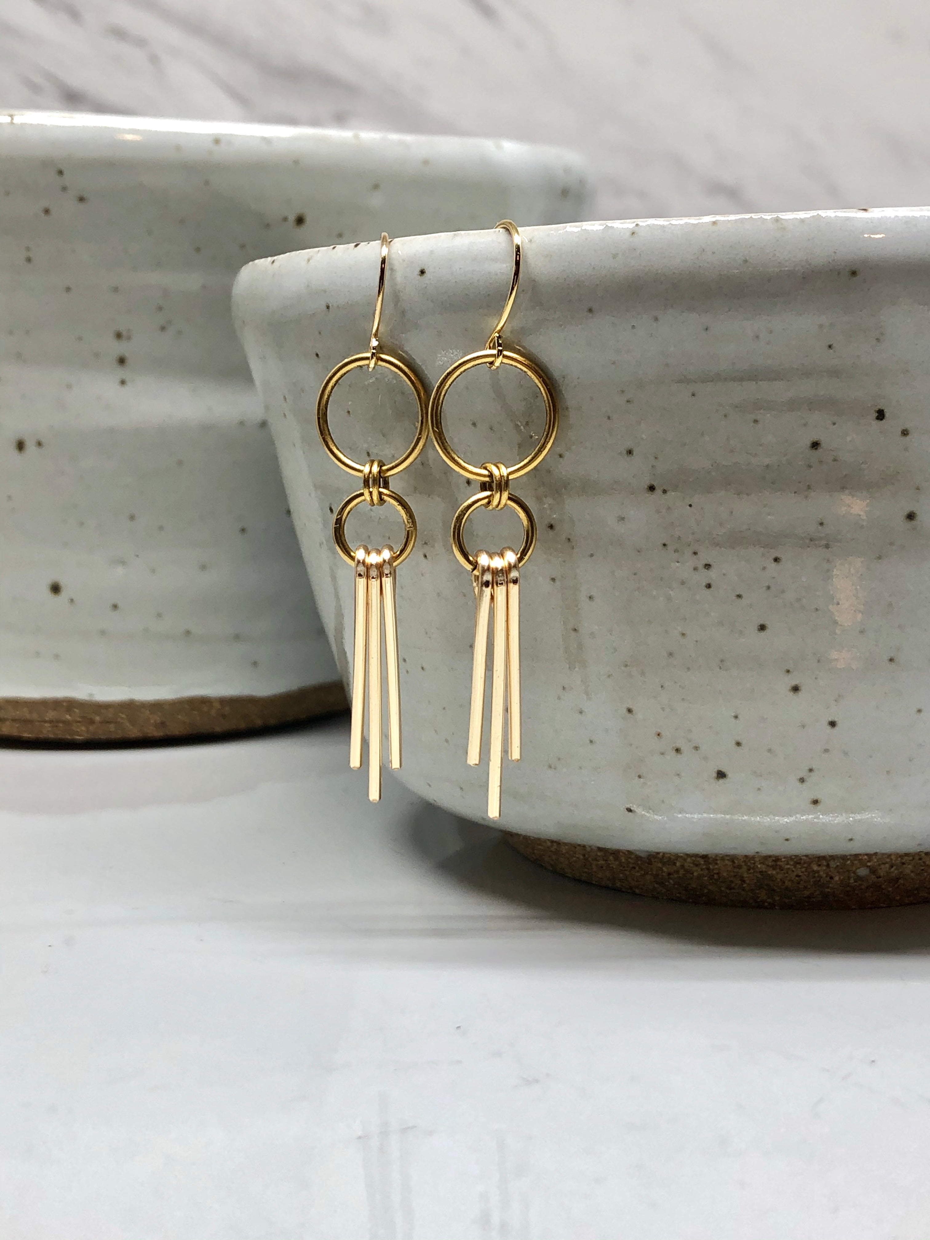 June & Simple Golden Ray Earrings - modern handmade gold wire dangle earrings