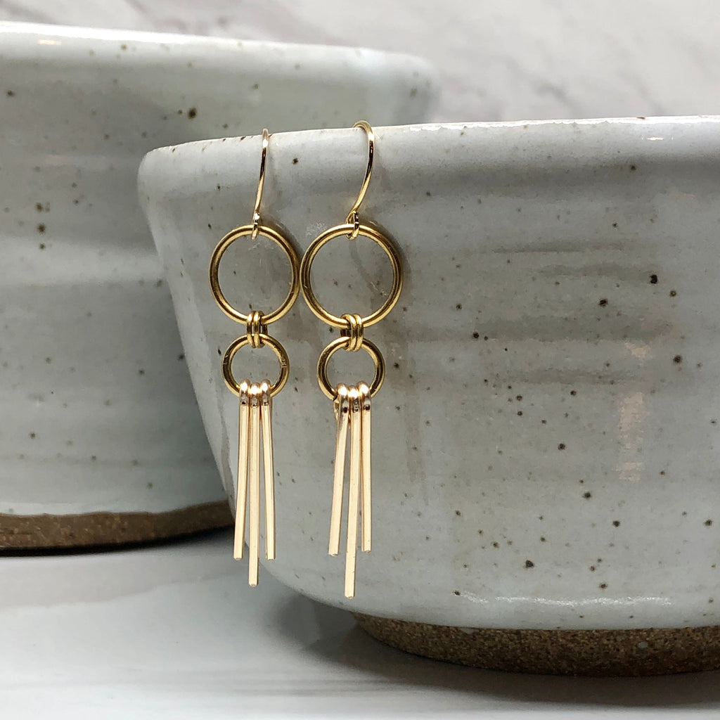 June & Simple Golden Ray Earrings - styled on a model