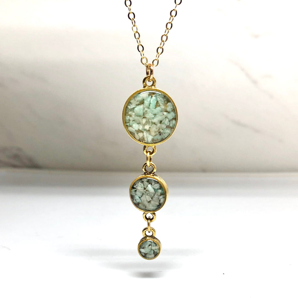 June & Simple Amazonite Drops Necklace - natural green stone pendant on gold filled chain