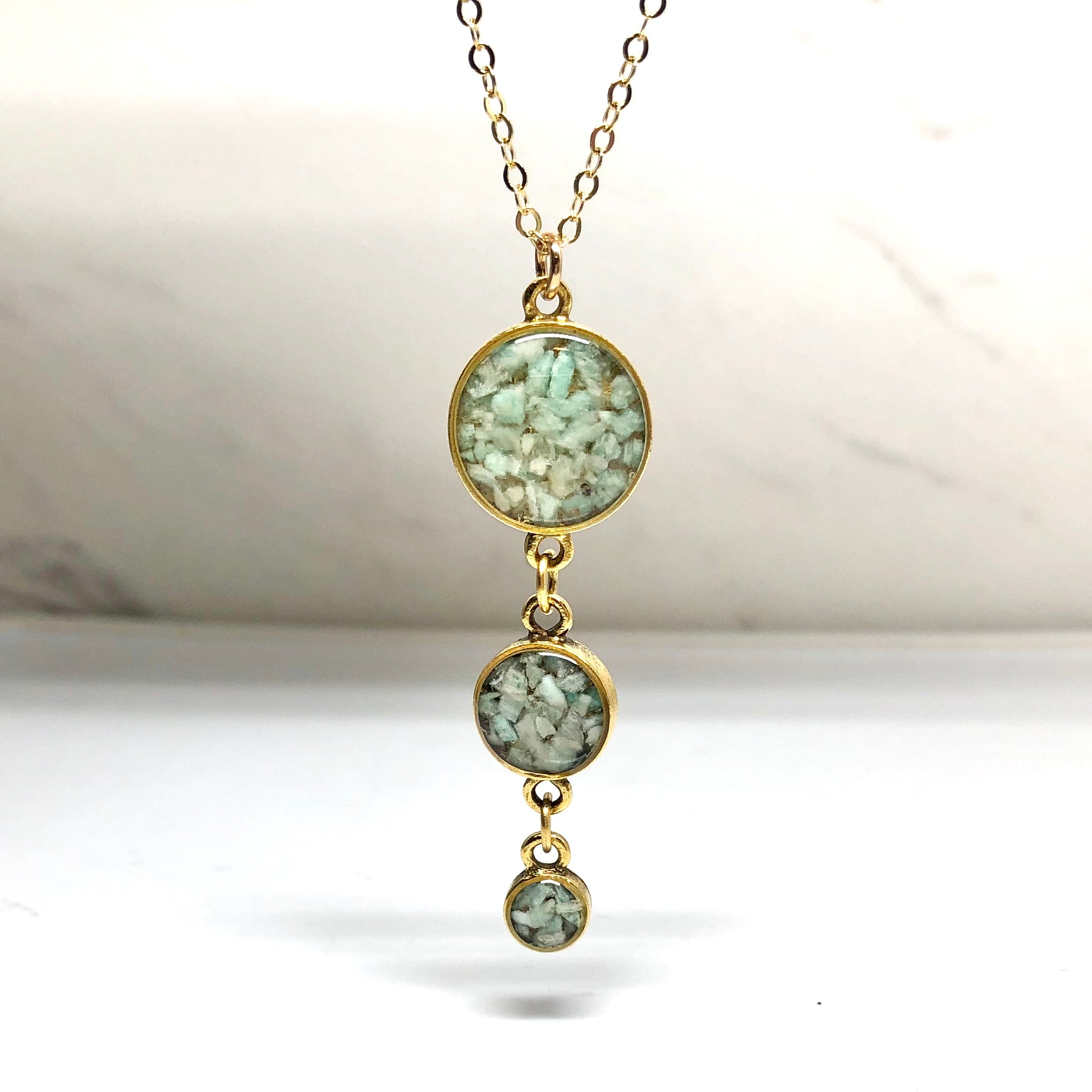 June & Simple Amazonite Drops Necklace - natural green stone pendant on gold filled chain